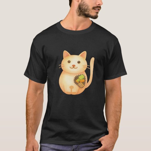コインの猫柄Tシャツ(ダークカンバス生地) Tシャツ (正面)