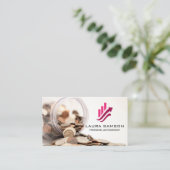 コインの瓶 | ファイナンス・チャートの成長ロゴ 名刺 (スタンド正面)