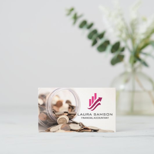 コインの瓶 | ファイナンス・チャートの成長ロゴ 名刺 (スタンド正面)