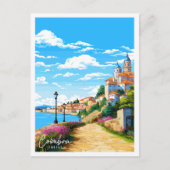 コインブラポルトガルヴィンテージ旅行イラストレーション ポストカード (正面)