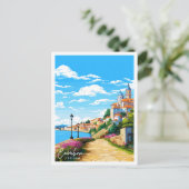 コインブラポルトガルヴィンテージ旅行イラストレーション ポストカード (スタンド正面)