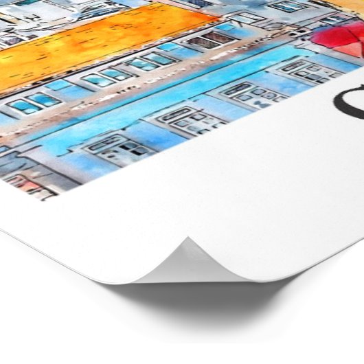 コインブラポルトガル旅行水の色の手描き ポスター (角)