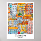 コインブラポルトガル旅行水の色の手描き ポスター (正面)