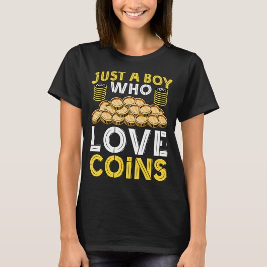 コイン好きの男の子 – 男の子 – 貨幣男の子 – 貨幣愛好家 Tシャツ (正面)