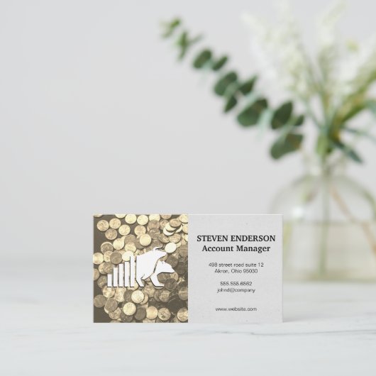 コイン | ストックバーグラフ | 弱気市場 名刺 (スタンド正面)