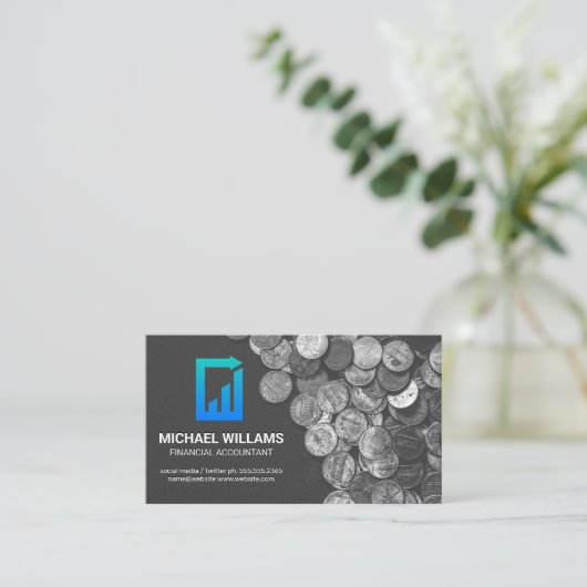 コイン | 財務紙のロゴ 名刺 (スタンド正面)