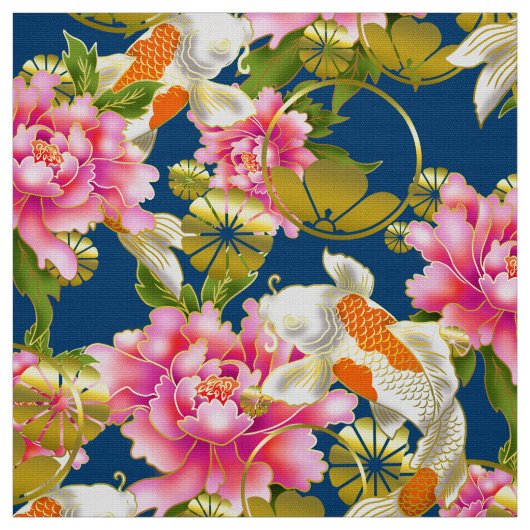 コイ日本のと花と紋を入れた模様 ファブリック (見本)