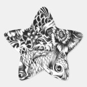 コイ日本のと蓮の花タトゥースタイルアート 星シール (正面)