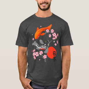 コイ日本のカープフィッシュ桜錦鯉フィッシュチャー Tシャツ