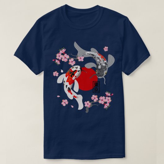 コイ日本のカープフィッシュ桜錦鯉フィッシュチャー Tシャツ (デザイン正面)