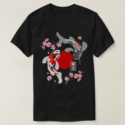 コイ日本のカープフィッシュ桜錦鯉フィッシュチャー Tシャツ (デザイン正面)