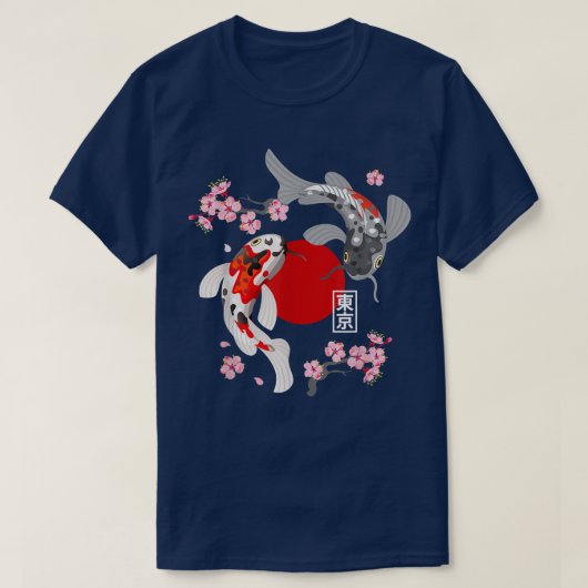 コイ日本のカープフィッシュ桜錦鯉フィッシュチャー Tシャツ (デザイン正面)