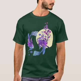 コイ日本のコイカープフルムーン陰陽さくらんぼBl Tシャツ