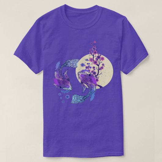 コイ日本のコイカープフルムーン陰陽さくらんぼBl Tシャツ (デザイン正面)