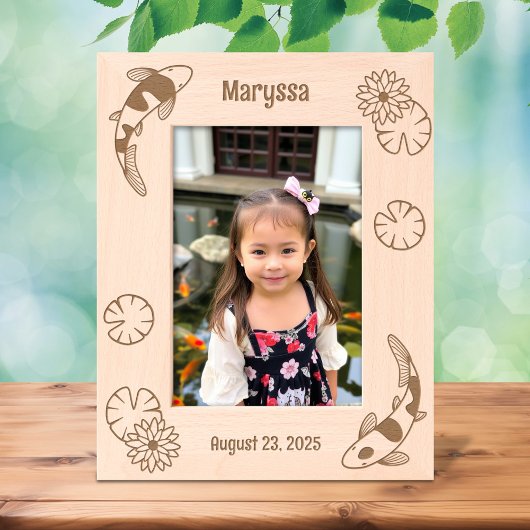 コイ日本のフィッシュウォーターリリー5x7 レーザー彫刻フレーム