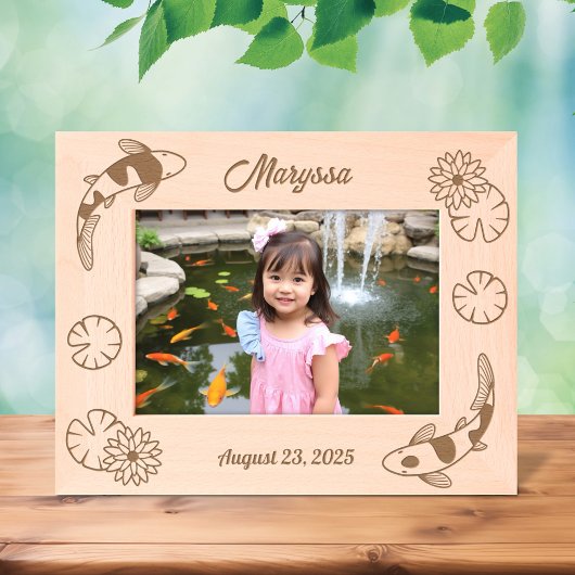 コイ日本のフィッシュウォーターリリー7x5 レーザー彫刻フレーム