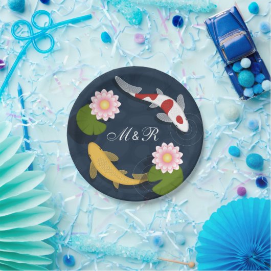 コイ日本のフィッシュモノグラムイニシャル ペーパープレート (パーティー)