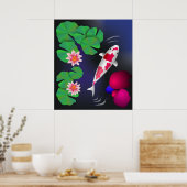 コイ日本のフィッシュ、蓮の花と睡蓮ポー ポスター (キッチン)