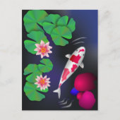 コイ日本のフィッシュ、蓮の花と睡蓮ポー ポストカード (正面)