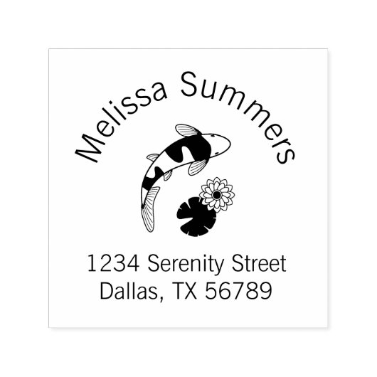 コイ日本の魚と水ゆりアーチアドレス セルフインキングスタンプ (デザイン)