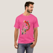 コイ日本の魚と花タトゥーフィッシュ泳ぐ Tシャツ (正面フル)