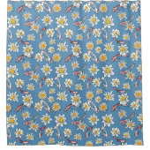 コイ日本の魚と花柄 シャワーカーテン (正面)