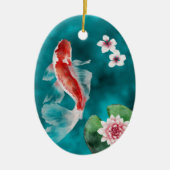 コイ日本の魚、さくらんぼが日本のクリスマス セラミックオーナメント (正面)