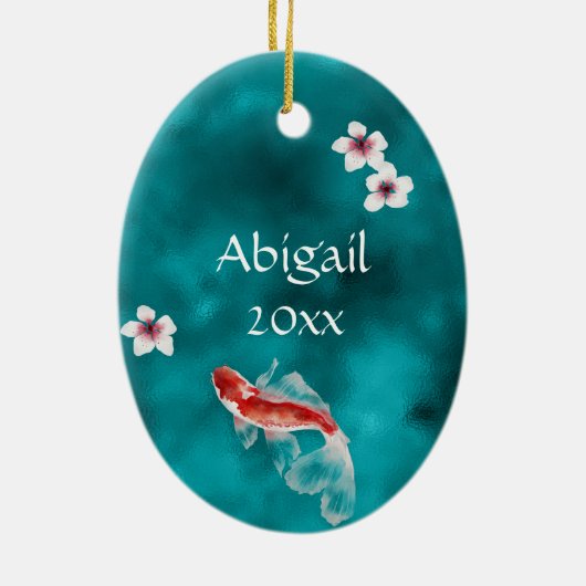 コイ日本の魚、さくらんぼが日本のクリスマス セラミックオーナメント (裏面)