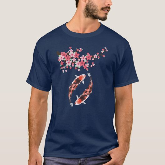 コイ日本の鯉錦鯉さくらんぼ花 Tシャツ (正面)