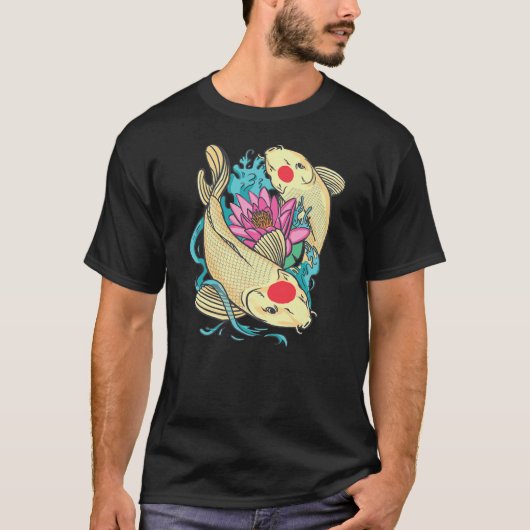 コイ日本の鯉錦鯉魚蓮花  Tシャツ (正面)