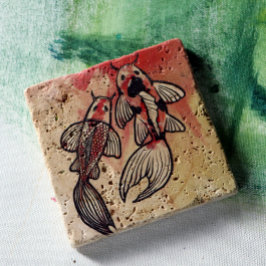 コイ池の魚のアートワーク ストーンコースター