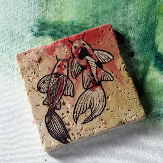 コイ池の魚のアートワーク ストーンコースター