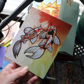 コイ池の魚のアートワーク ポストカード