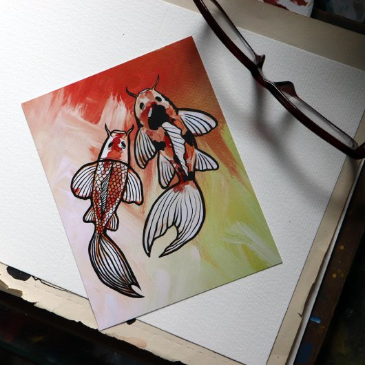 コイ池の魚のアートワーク ポストカード