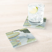 コイ池 – 魚とユリの反射 ガラスコースター (アングル)