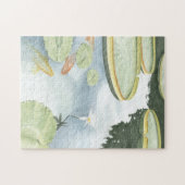 コイ池 – 魚とユリの反射 ジグソーパズル (横)