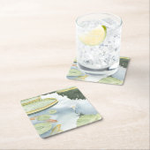 コイ池 – 魚とユリの反射 スクエアペーパーコースター (インサイチュ)