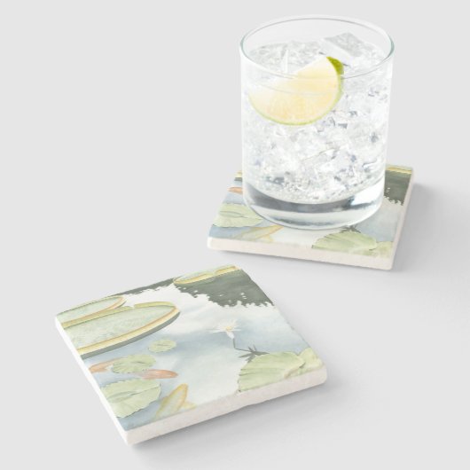 コイ池 – 魚とユリの反射 ストーンコースター (横)