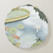 コイ池 – 魚とユリの反射 ラウンドクッション (裏面)