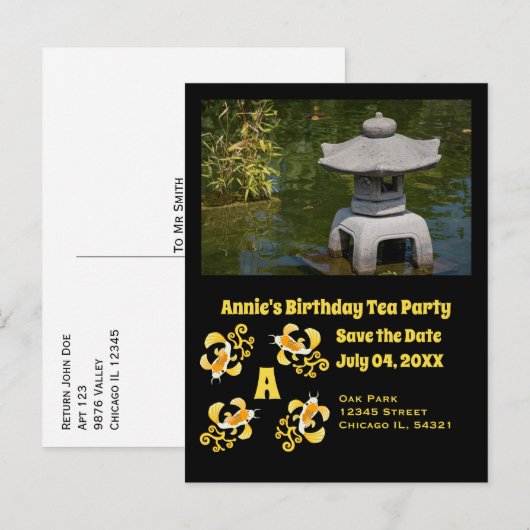 コイ漫画誕生日ティーパーティー写真 インビテーションポストカード (正面/裏面)