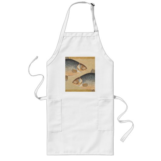 コイ釣り絵画淡水描画 ロングエプロン (正面)