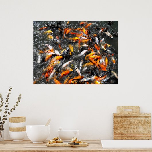 コイ食べ物を与え鯉の熱狂 ポスター (キッチン)