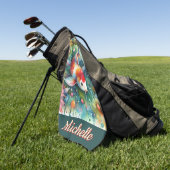 コイ魚お洒落水色パーソナライズされた ゴルフタオル (グリーン)