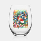 コイ魚お洒落水色パーソナライズされた ステムなしワイングラス (裏面)