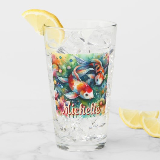 コイ魚お洒落水色パーソナライズされた タンブラーグラス (アイス正面)