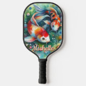 コイ魚お洒落水色パーソナライズされた ピックルボールラケット (裏面)