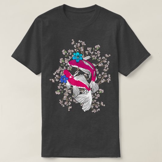 コイ魚さくらんぼ花桜ツリーカップル魚に Tシャツ (デザイン正面)