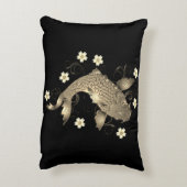 コイ魚オリエンタルブラックと金ゴールドフローラ エレガント アクセントクッション (裏面(縦))