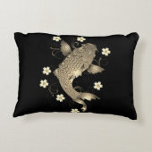 コイ魚オリエンタルブラックと金ゴールドフローラ エレガント アクセントクッション (裏面)