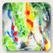 コイ魚カラフル水彩画 コースター (正面)